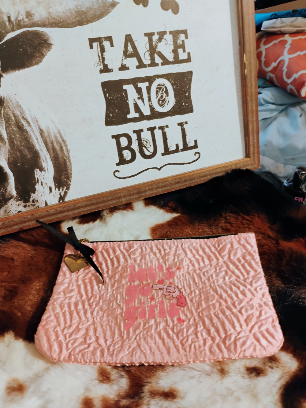 Pink Quilted Wristlet Clutch with Heart Charm